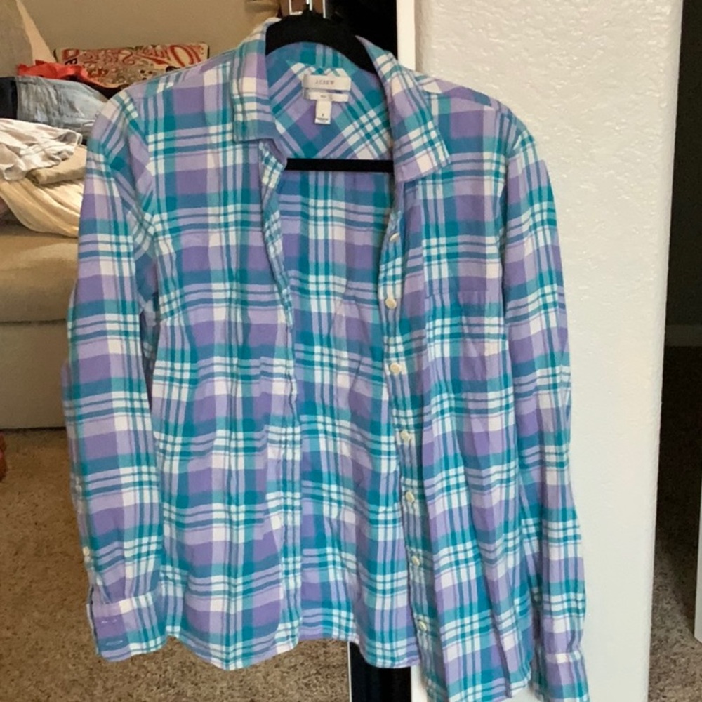 Purple and Teal Plaid Button-Up Shirt